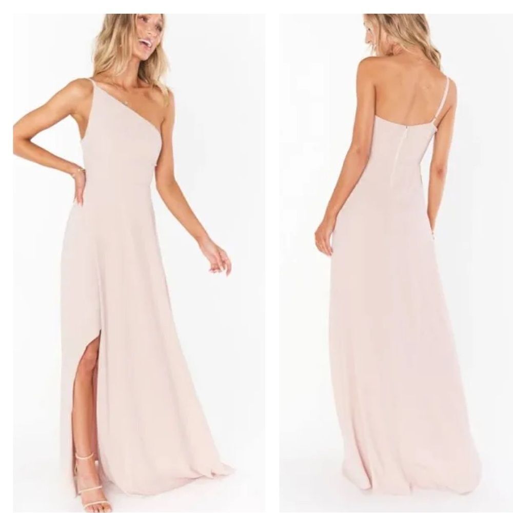 NWT Show Me Your Mumu Shannon One Shoulder maxi dress sz small dusty blush crisp